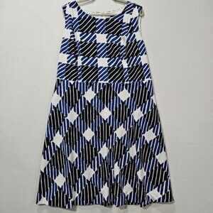 Talbots Womens Dress Blue White Black Size 20W Gingham Plaid Fit &‎ Flair Midi
